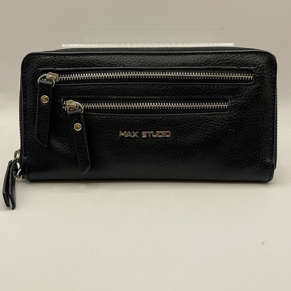 MAX STUDIOS - BLACK FAUX LEATHER ZIPPER WALLET - Picture 1 of 5